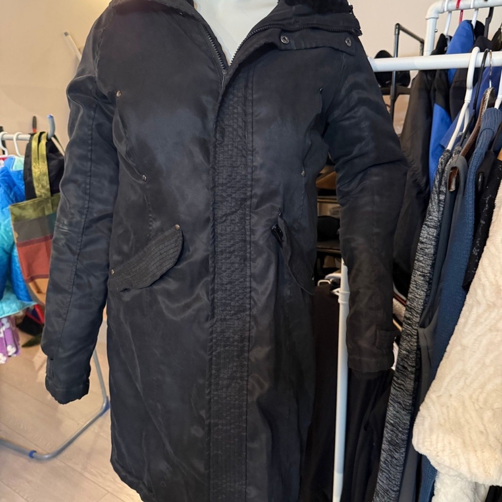 Womans Black Long Winter Coat Seductions City Parka Large